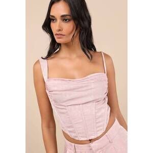 Lulus Karee Blush Pink Satin Asymmetrical Bustier Top - Size L